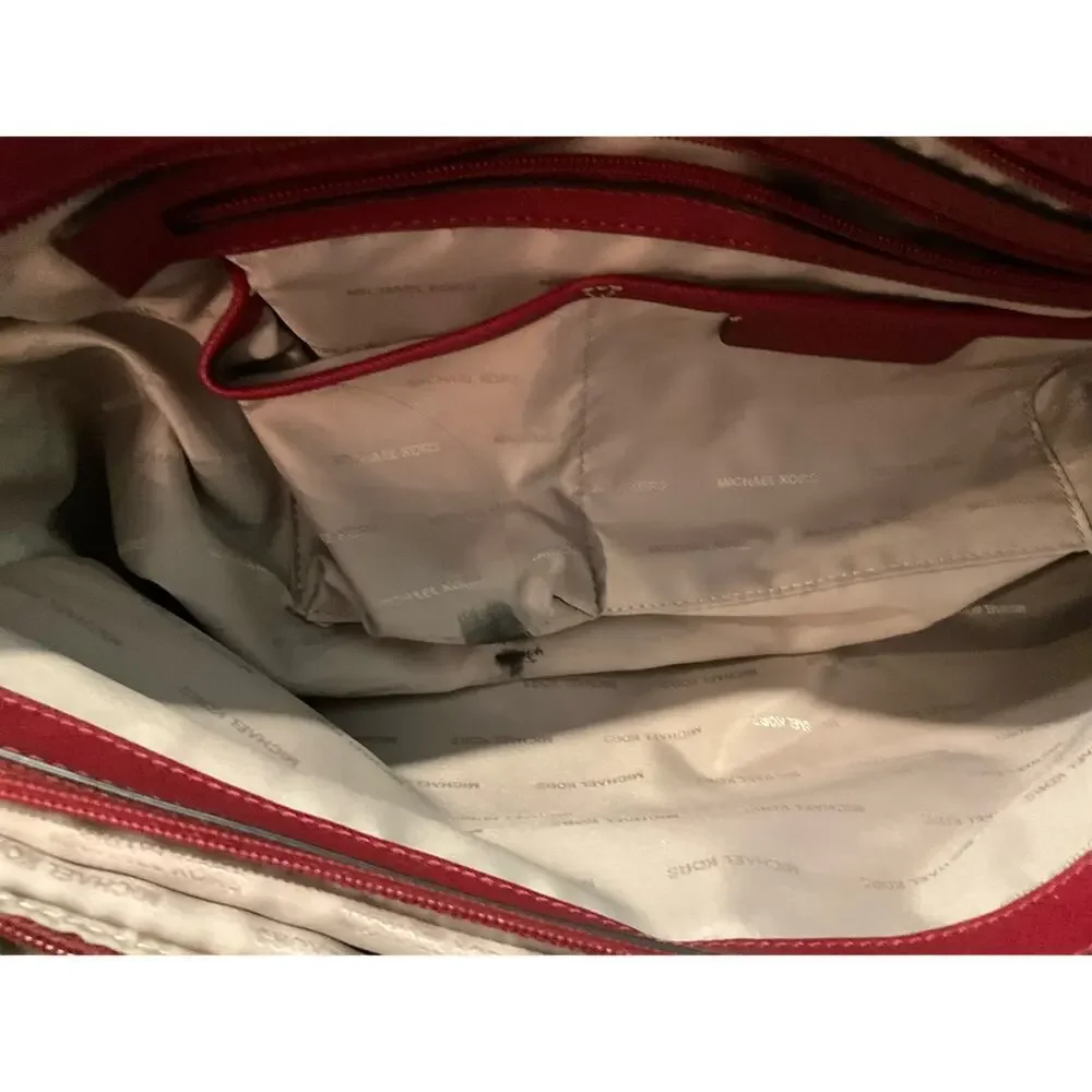 Michael Kors Women's Fashion Burgundy Leather Inner Zip Pocket Handbag Tote Bag‎